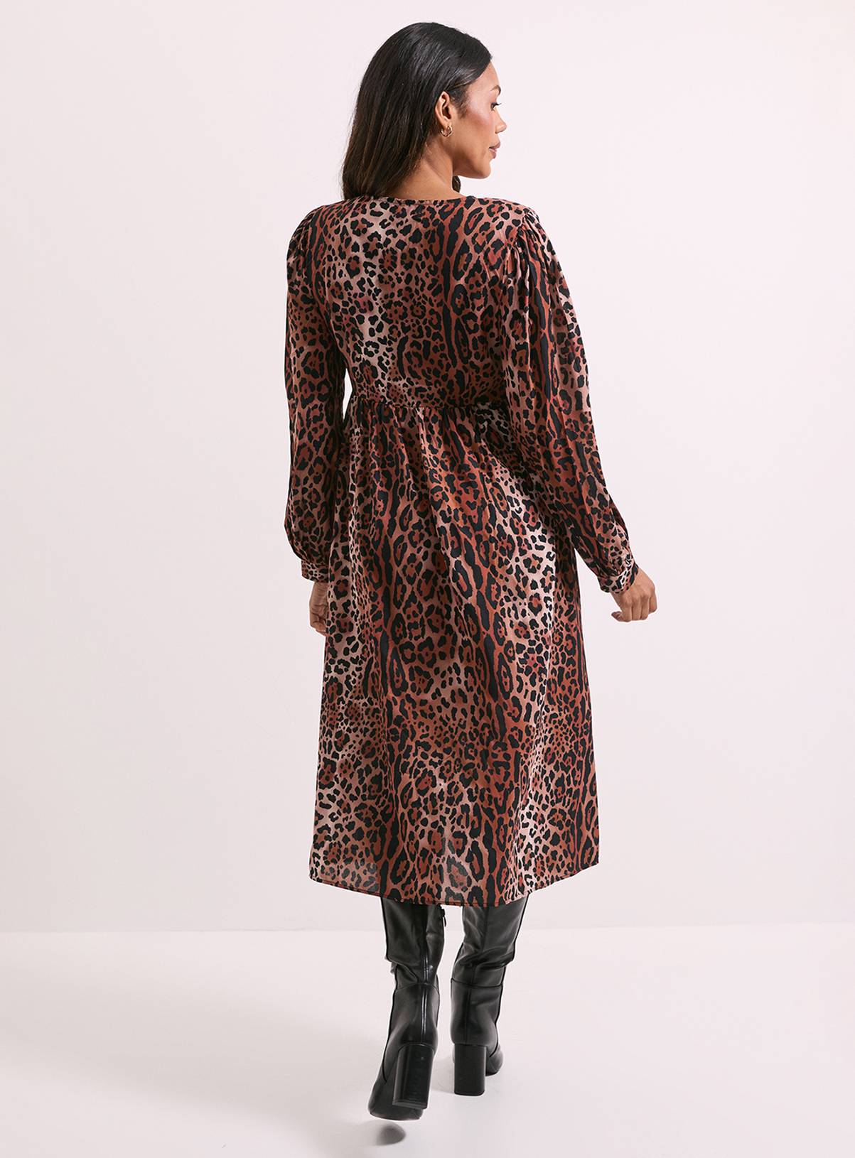 DOROTHY PERKINS Bow Front Blouson Sleeve Printed Midi Dress 12 - Image 3